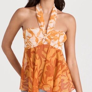 MISA Los Angeles Aylin Floral Chiffon Tie Neck Top